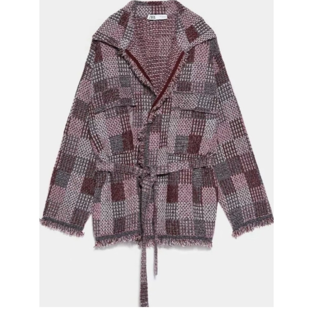 Zara Metalic Tweed Jacket with tie belt